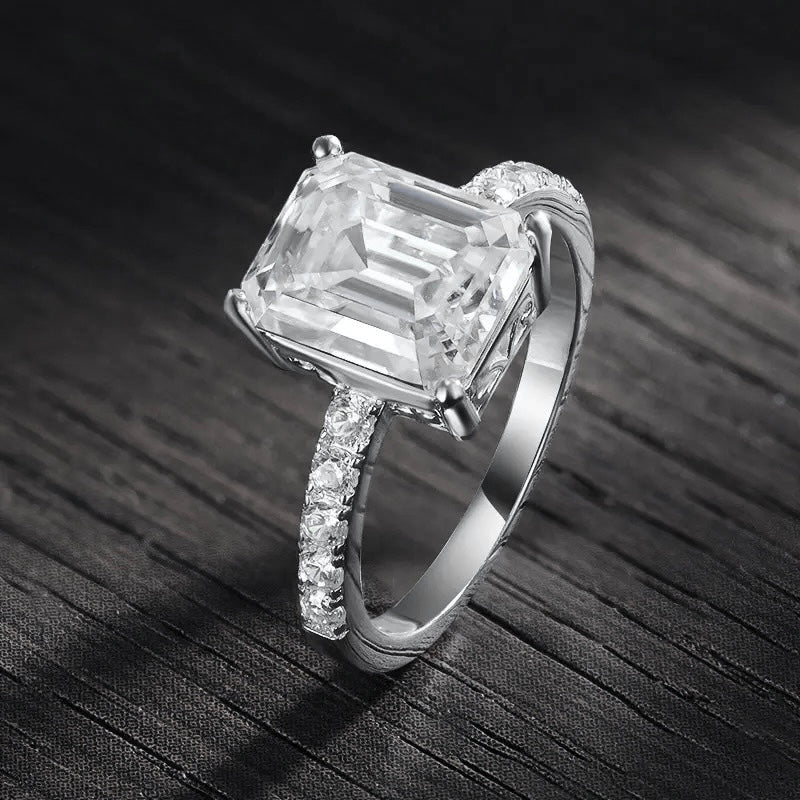 "The Spectacle" 4ct Emerald Cut Moissanite Engagement Ring 925 Silver
