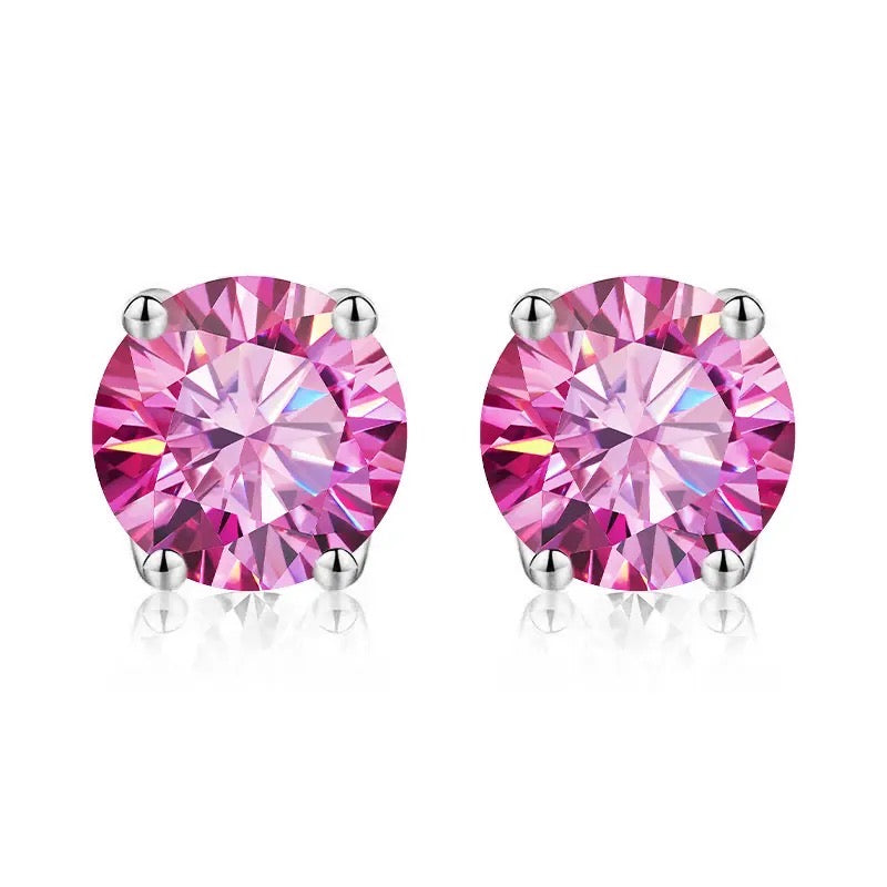 Pink Moissanite Round Stud Earrings 925 Silver