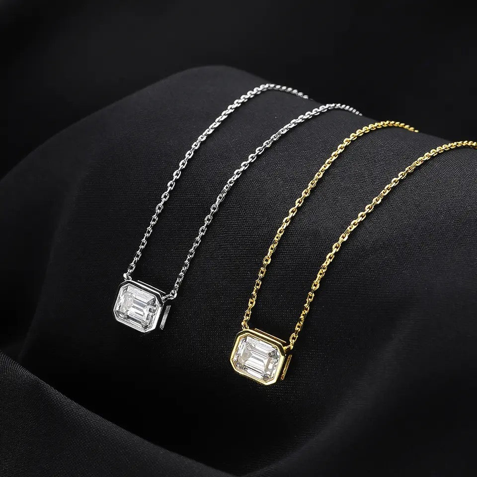 "The Presence" Emerald Cut 2ct Moissanite Necklace 925 Silver