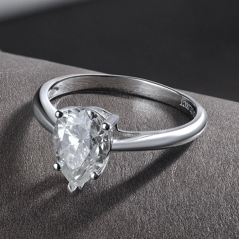 "Fruit of Love" 2ct Pear Cut Moissanite Engagement Ring 925 Silver