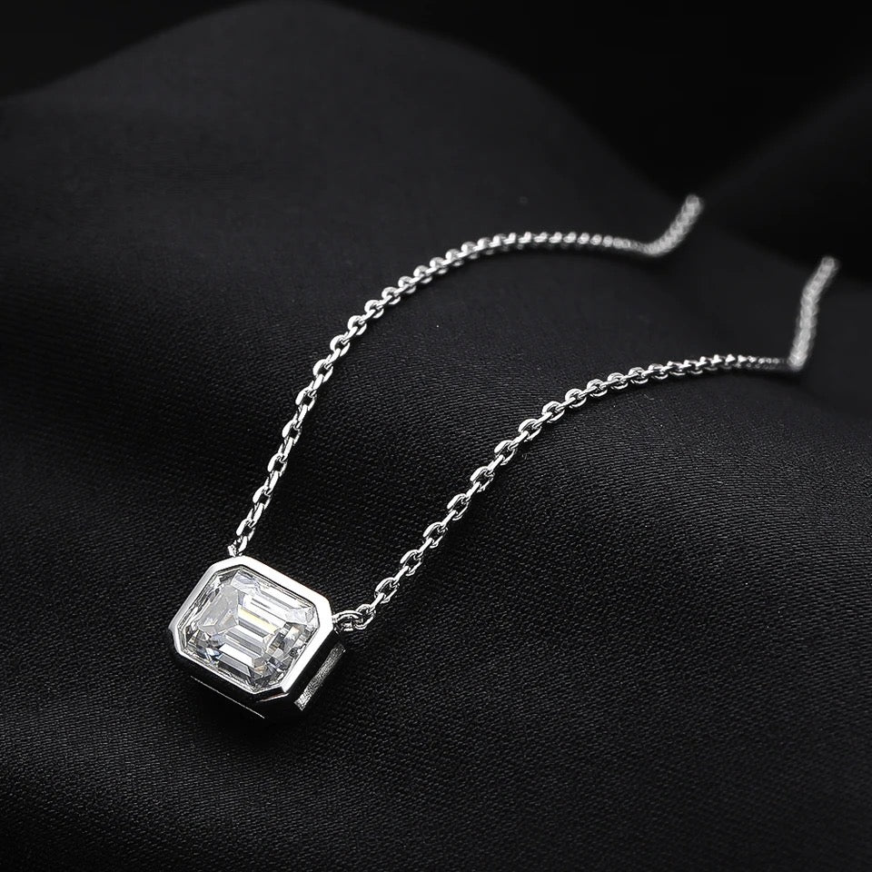 "The Presence" Emerald Cut 2ct Moissanite Necklace 925 Silver