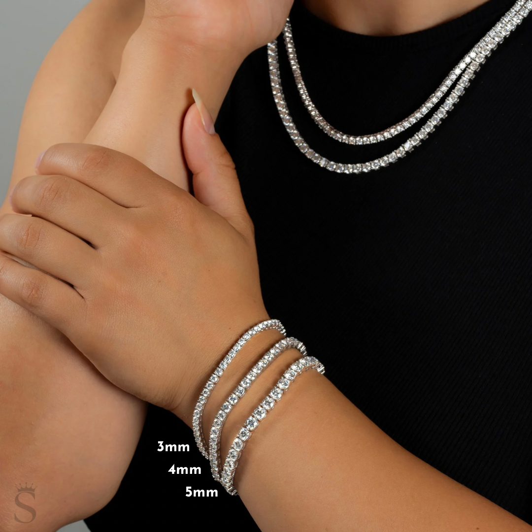 Tennis Chain and Bracelet Set Moissanite .925 Silver