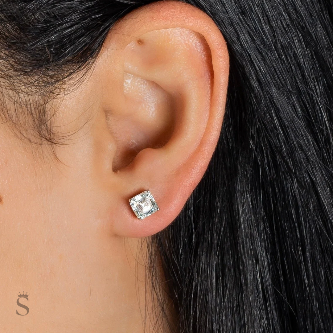 Asscher Cut Moissanite Earrings 925 Silver