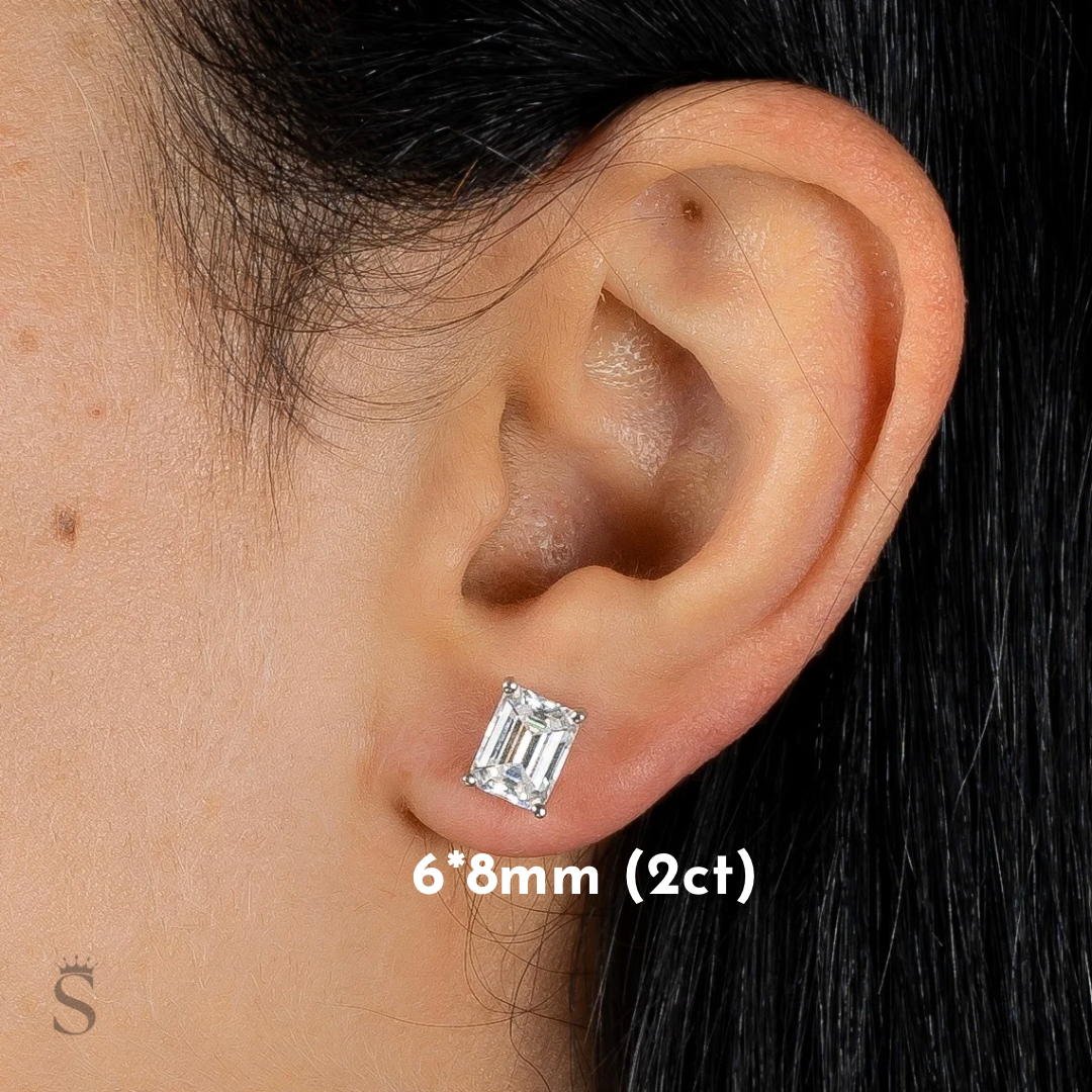 Emerald Cut Moissanite Earrings 925 Silver