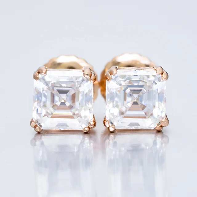 Asscher Cut Moissanite Earrings Rose
