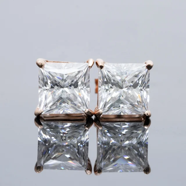 Princess Cut Moissanite Earrings Front Rose