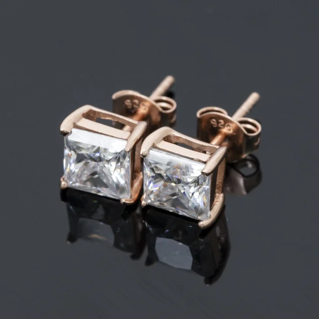 Princess Cut Moissanite Earrings Side Rose