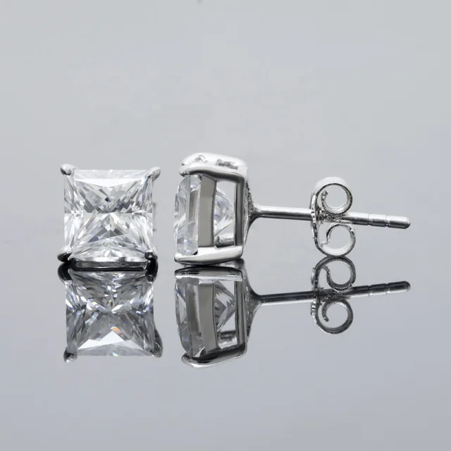 Princess Cut Moissanite Earrings Side Silver