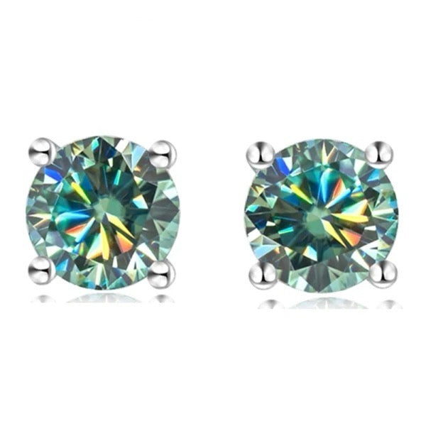 Aqua Blue Moissanite Stud Earrings