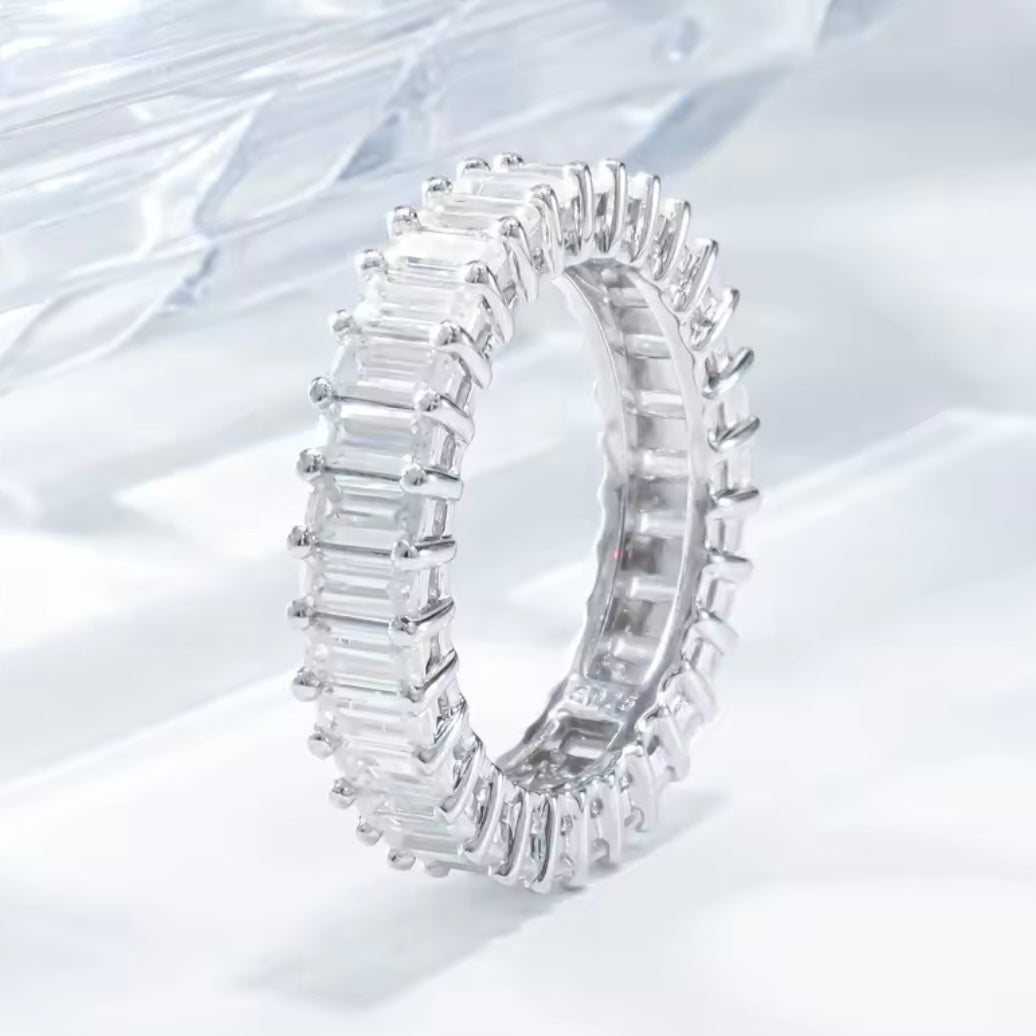 Emerald Cut Moissanite Full Eternity Band .925 Silver