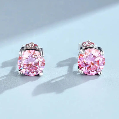 Pink Moissanite Round Stud Earrings 925 Silver