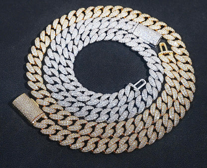 12mm Miami Cuban Link Chain Moissanite 925 Silver