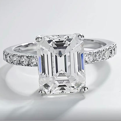 "The Spectacle" 4ct Emerald Cut Moissanite Engagement Ring 925 Silver