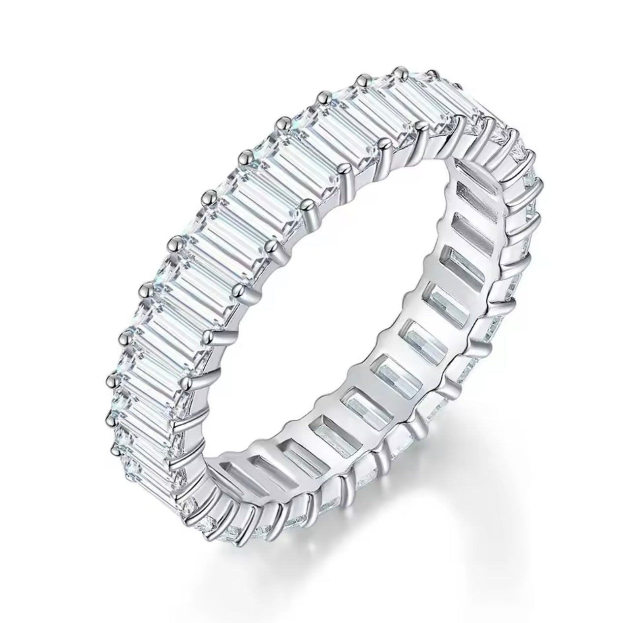 Emerald Cut Moissanite Full Eternity Band .925 Silver