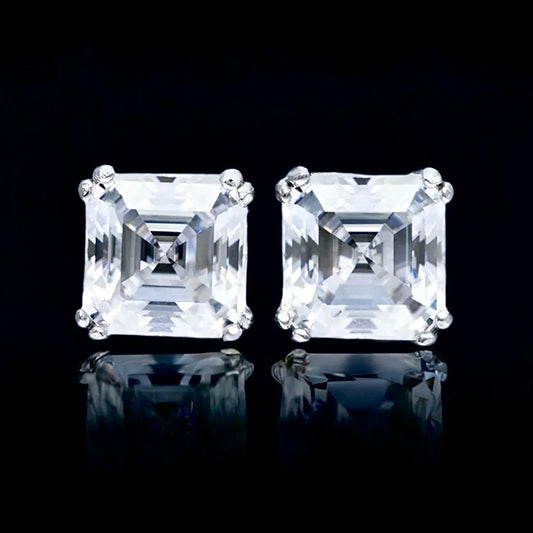 Asscher Cut Moissanite Earrings 925 Silver