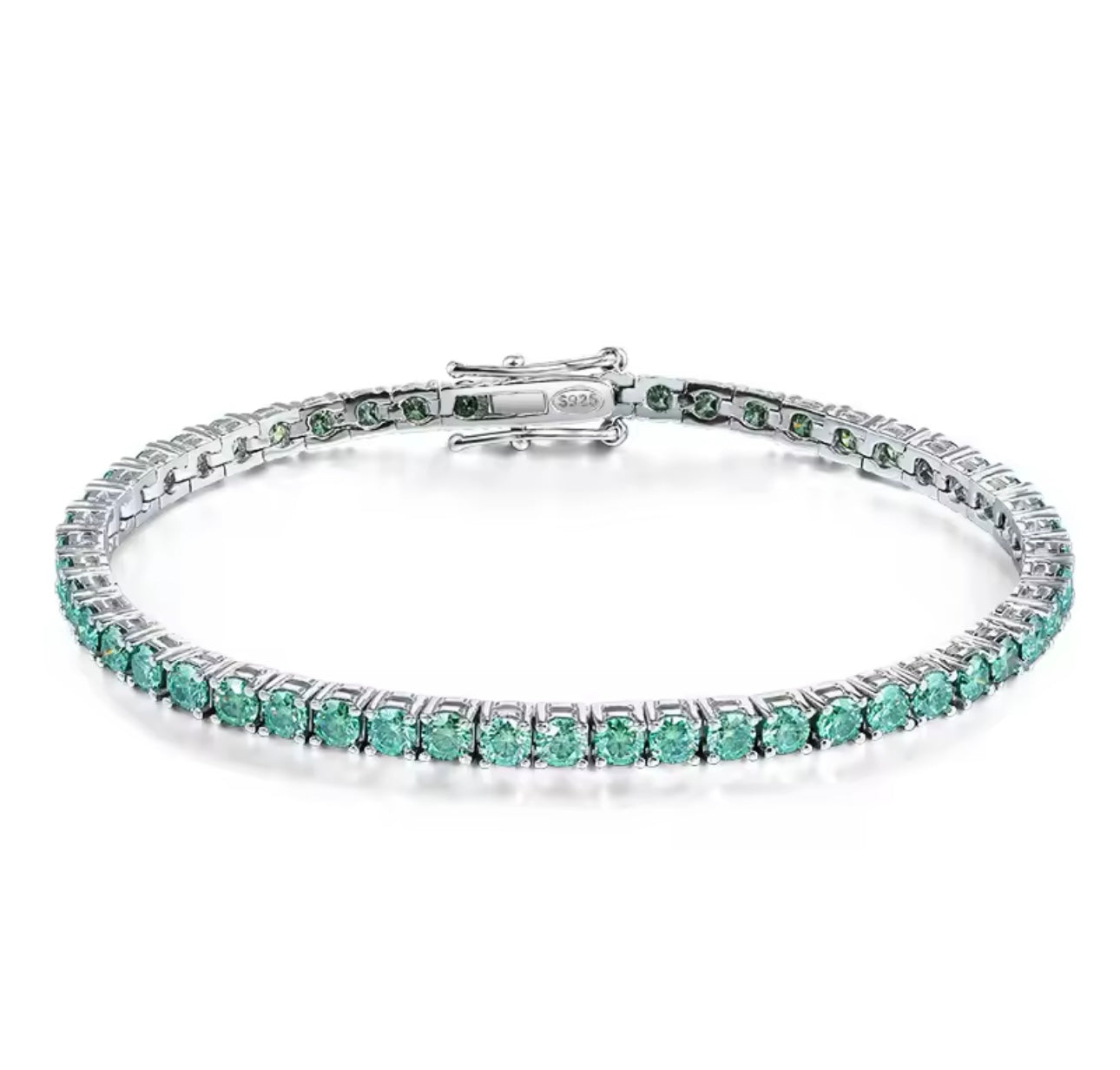 Aqua Blue Moissanite 4mm Tennis Bracelet 925 Silver