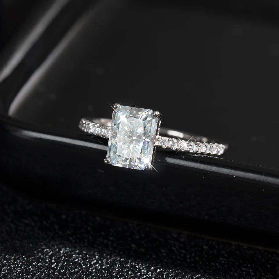 "Pure Radiance" 3ct Radiant Cut Moissanite Engagement Ring 925 Silver