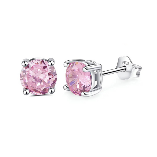 Pink Moissanite Round Stud Earrings 925 Silver