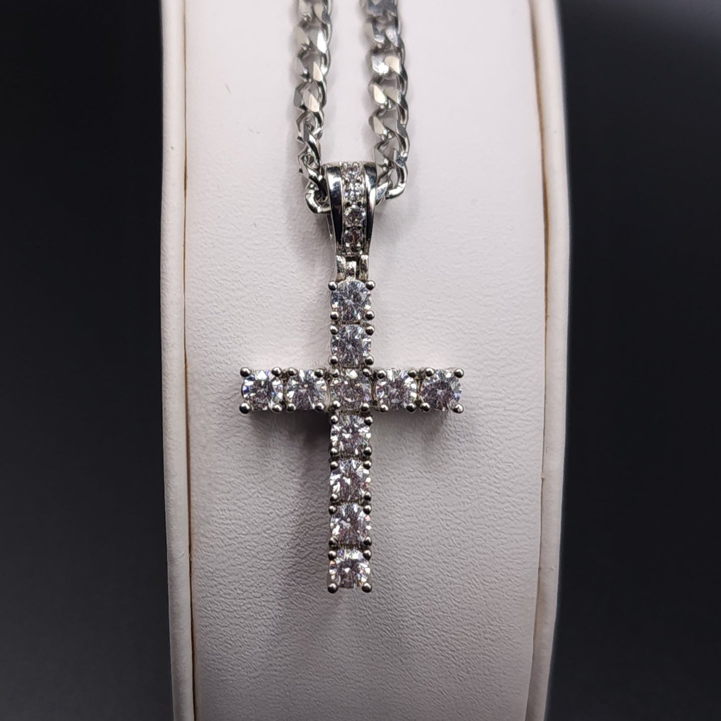 Moissanite Cross Pendant Medium 4mm Stones 925 Silver