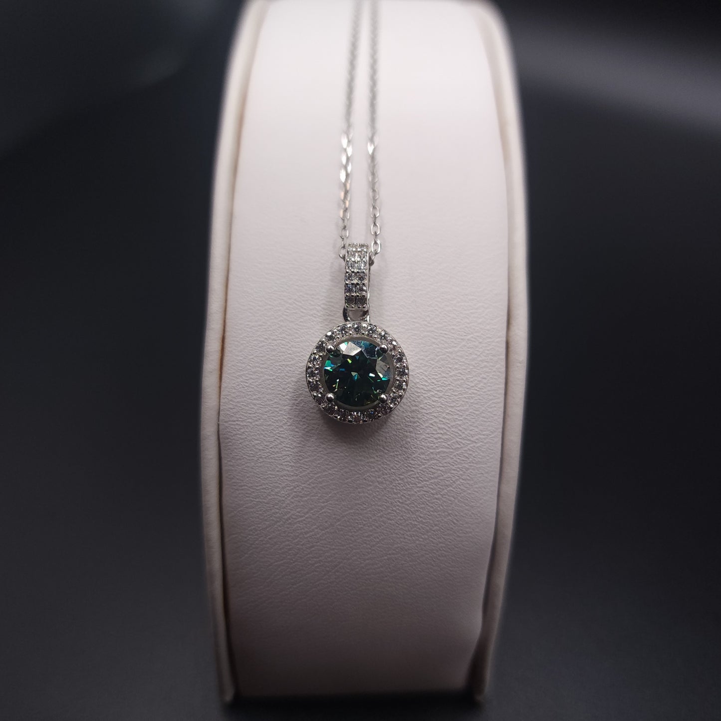 Aqua Blue Moissanite Halo Pendant Front