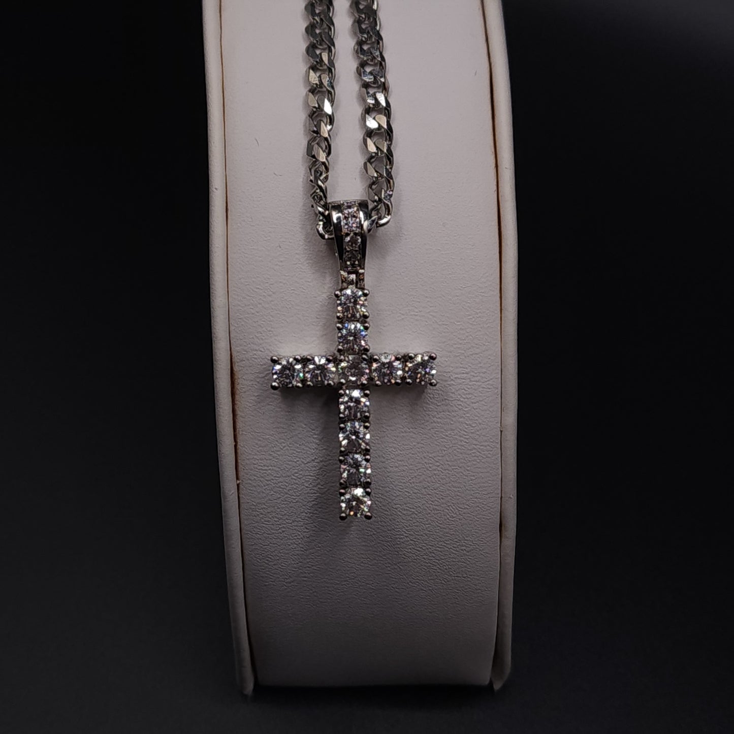 Moissanite Cross Pendant Medium 4mm Stones 925 Silver