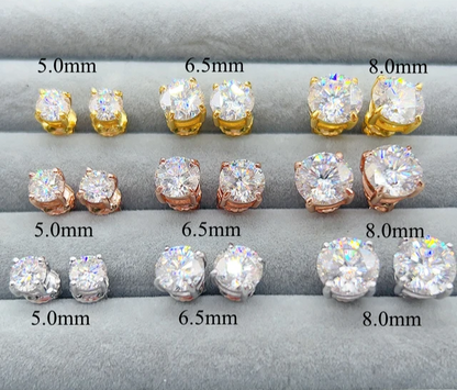 Round Moissanite Stud Earrings Sizes