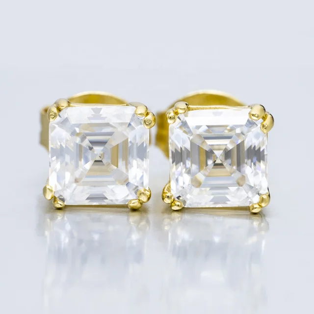 Asscher Cut Moissanite Earrings Yellow