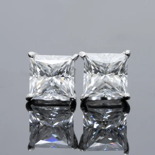 Princess Cut Moissanite Earrings Front Silver