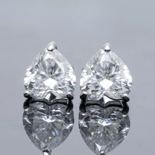 Heart Shaped Moissanite Earrings Silver Front