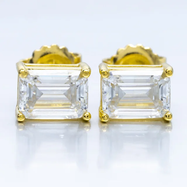 Emerald Cut Moissanite Earrings Front Yellow