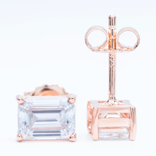 Emerald Cut Moissanite Earrings Multi Angle