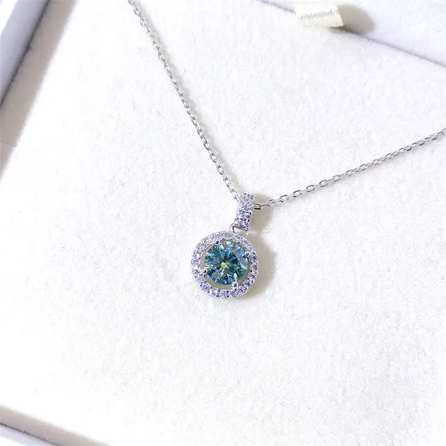 Blue Moissanite Pendant Front